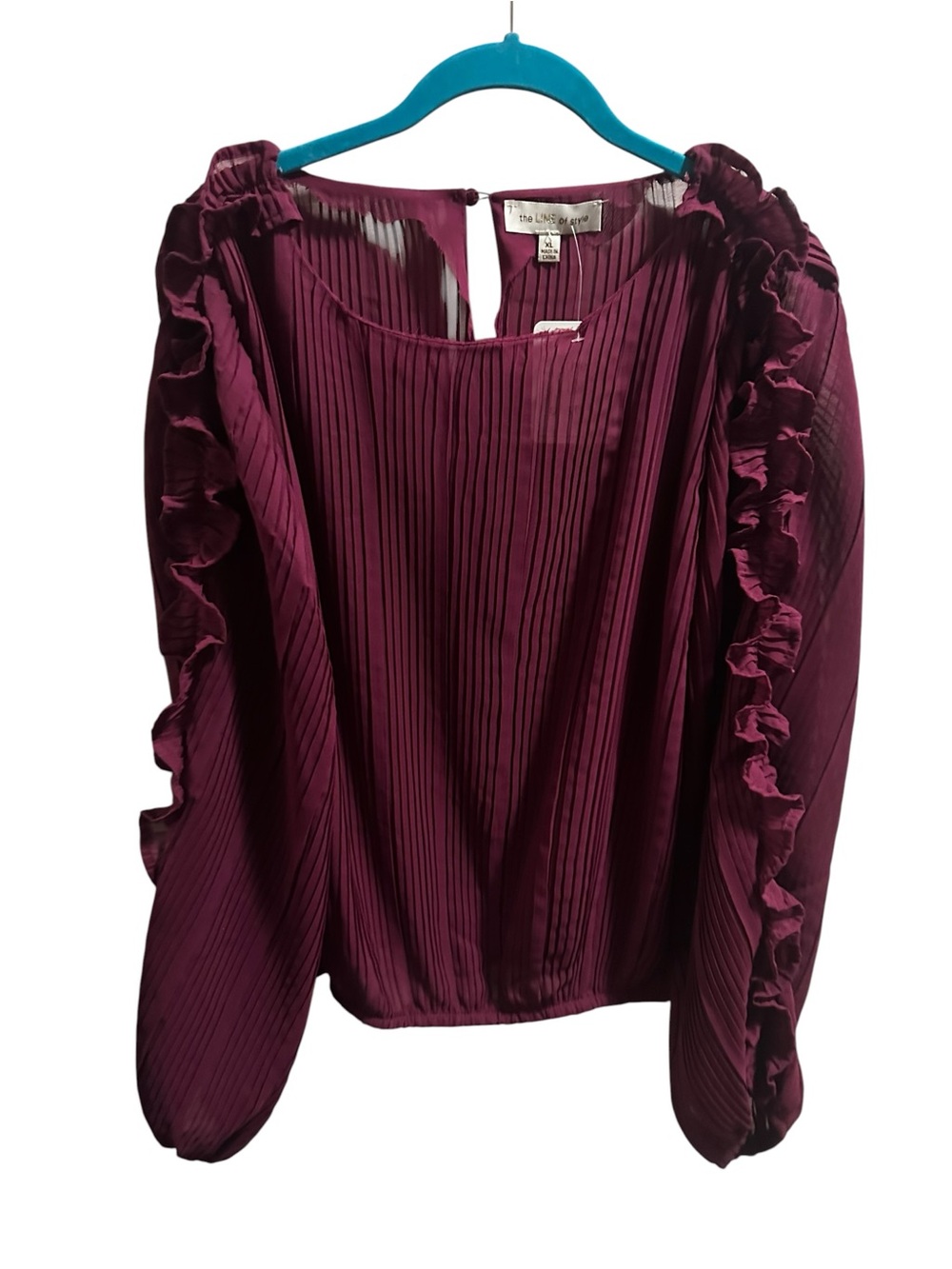 The Line of Style Ruffled Pleat-Detail Wine Blouse size XL - Picture 2 of 6
